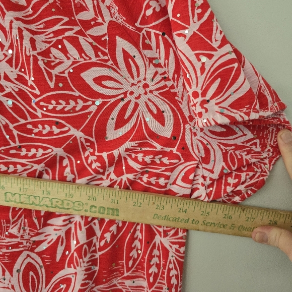 CATHY DANIELS Women's Blouse Floral Red Bling Shirt Size 3X Easter - Picture 7 of 9
